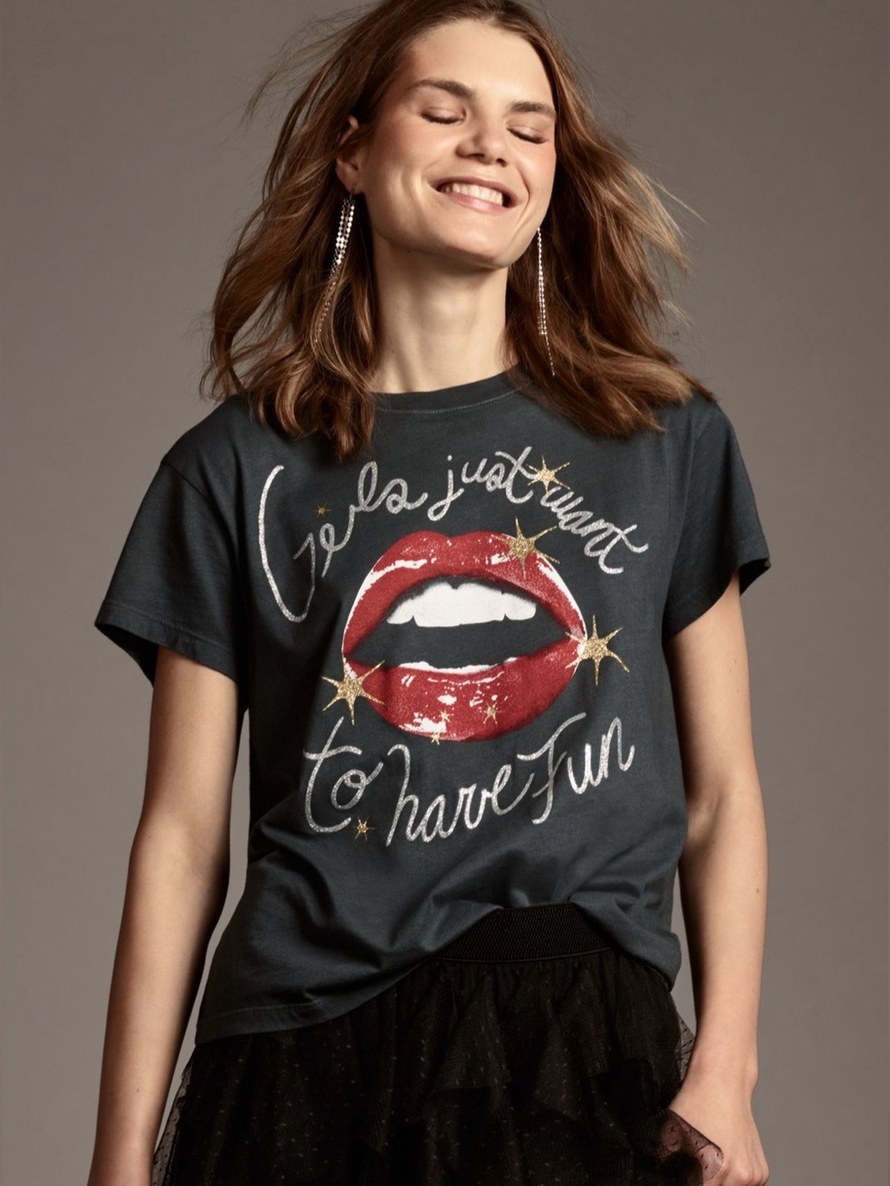 NWT Letluv Daydreamer Girls just Want to Have Fun Graphic Tee ~ Black ~ Medium